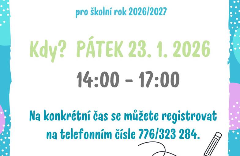 Pro zápis je nutné se registrovat na tel. čísle: +420 776 323 284