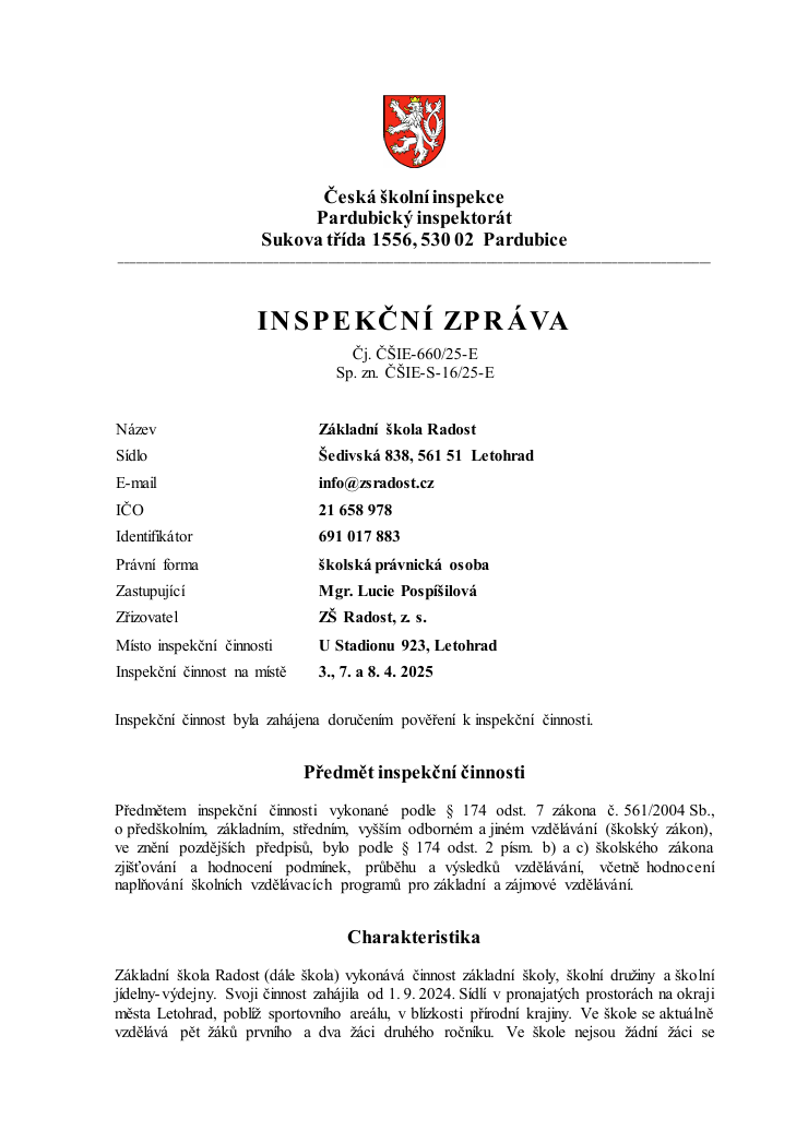 Inspekční zpráva
